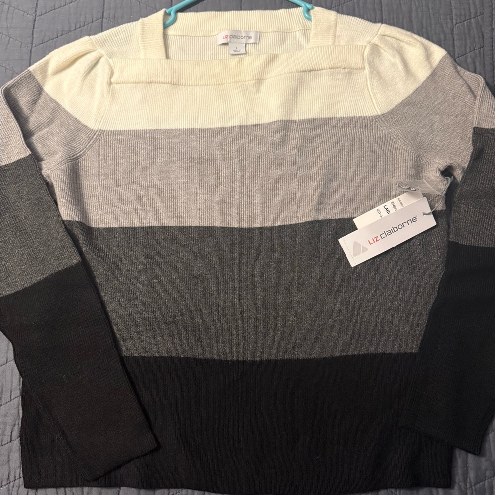 Liz Claiborne Women's Colorblock Sweater - Black, Gray, Cream